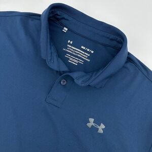 Under Armour Mens Performance Polo Shirt Navy Blue HeatGear Loose Fit Medium